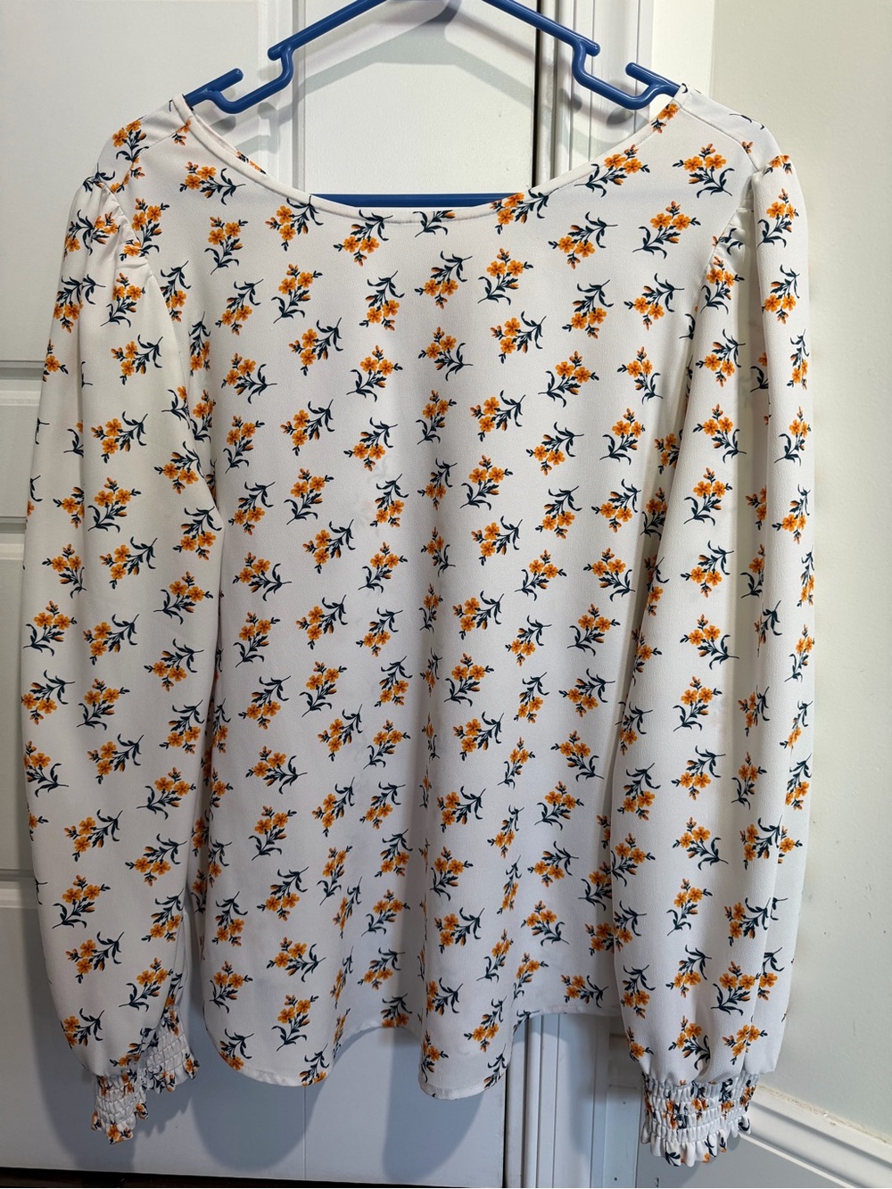 LOFT Outlet Long Sleeve Blouse - White with Yellow/Gold Floral Print - S